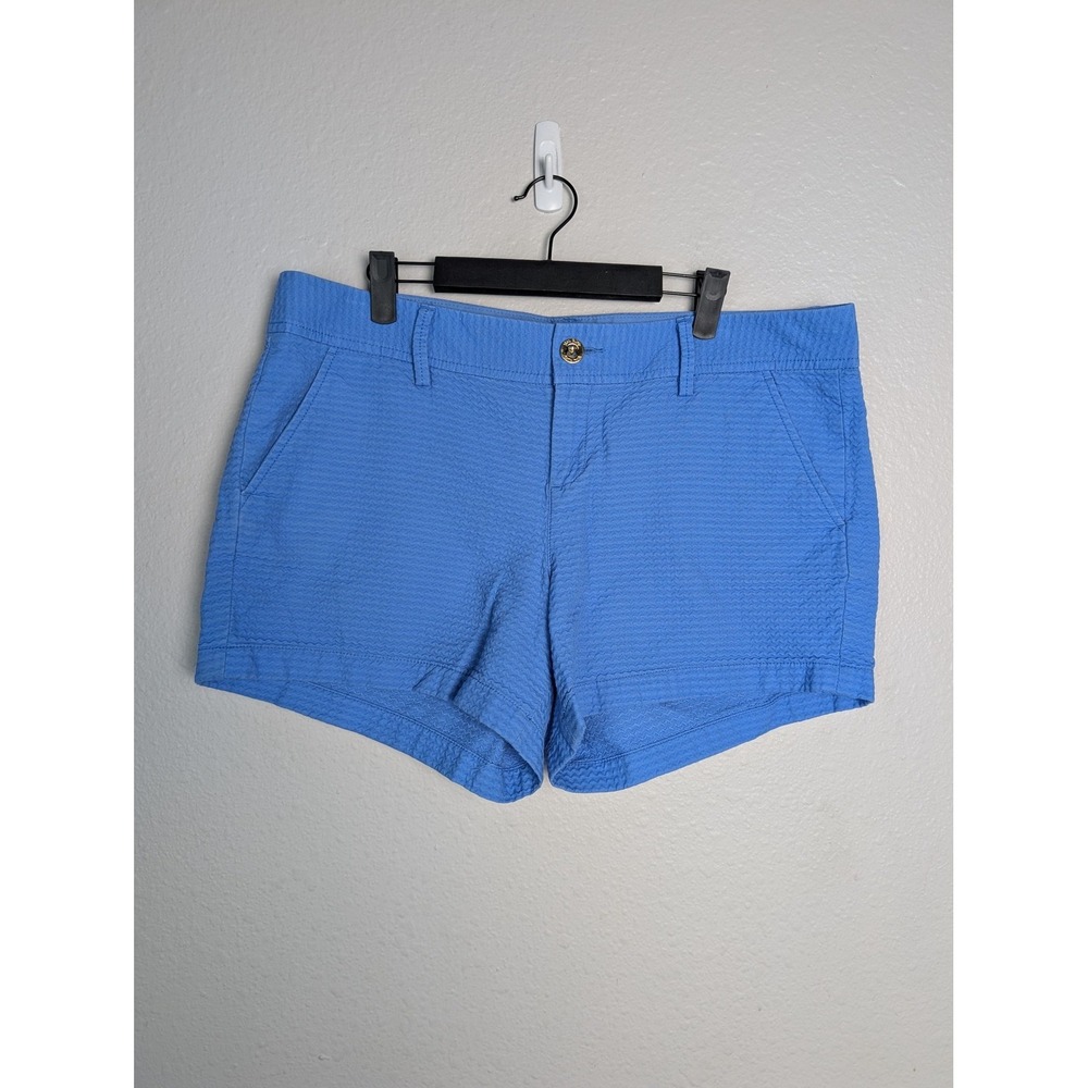 Lilly Pulitzer Shorts Womens 14 Blue Seersucker Chino Callahan Cotton Summer